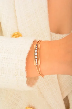 Cebeci 14 Ayar Taşlı Kelepçeli Altın Bilezik