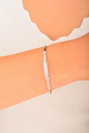 Cebeci 14 Ayar Taşlı Kelepçeli Beyaz Altın Bilezik