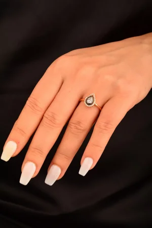 Cebeci 14 Ayar Taşlı Su Damlası Rose Altın Yüzük