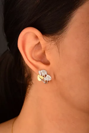 Cebeci 14 Ayar Taşlı Yaprak Altın Küpe