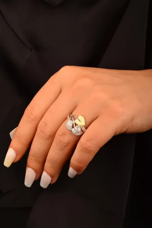 Cebeci 14 Ayar Taşlı Yaprak Altın Yüzük