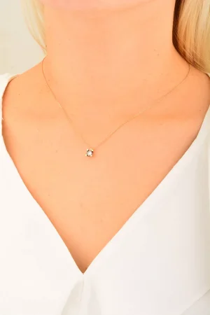 Cebeci 14 Ayar Tek Taşlı Rose Altın Kolye