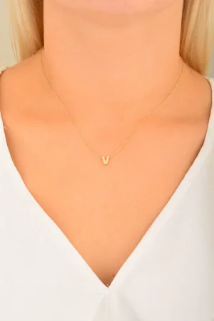 Cebeci 14 Ayar V Harfli Altın Kolye