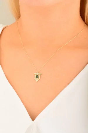 Cebeci 14 Ayar Yeşil Taşlı Altın Kolye