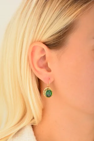 Cebeci 14 Ayar Yeşil Taşlı Altın Küpe