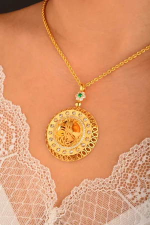 Cebeci 14 Ayar Yeşil Taşlı Tuğralı Kolye Ucu