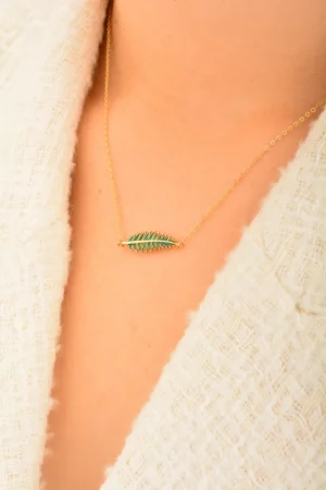 Cebeci 14 Ayar Yeşil Yaprak Altın Kolye