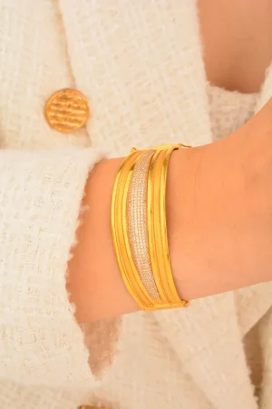 Cebeci 22 Ayar Taş Detaylı Kelepçe Altın Bilezik