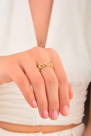 Cebeci 14 Ayar Taşlı Altın Zincir Yüzük