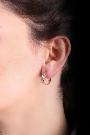 Cebeci 14 Ayar 3 Renk Dalgalı Altın Küpe