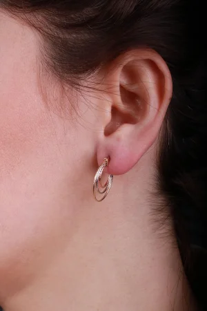 Cebeci 14 Ayar Renkli İç İçe Halka Altın Küpe