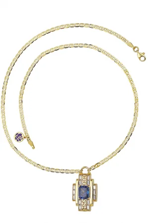 Cebeci 14 Ayar Mavi Taşlı Altın Kolye