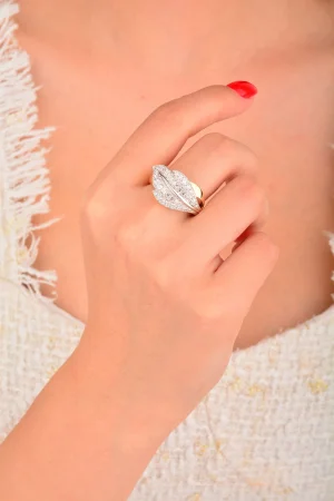 Cebeci 14 Ayar Altın Yaprak Taşlı Altın Yüzük