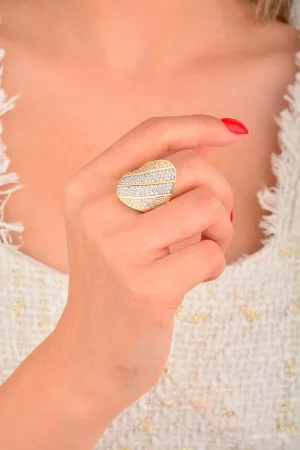 Cebeci 14 Ayar Çizgi Taşlı Altın Yüzük