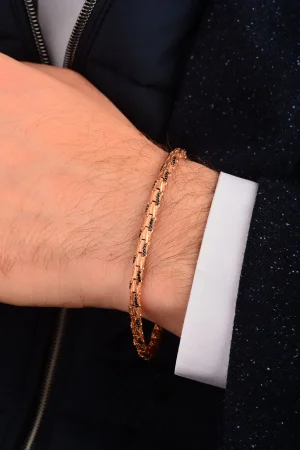 Cebeci 14 Ayar İşlemeli Rose Altın Bileklik