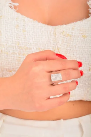 Cebeci 14 Ayar Taşlı Beyaz Altın  Fantazi Yüzük