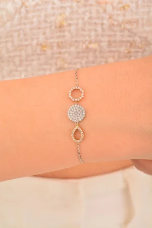 Cebeci 14 Ayar Taşlı Çerçeveli Mini Altın Bileklik