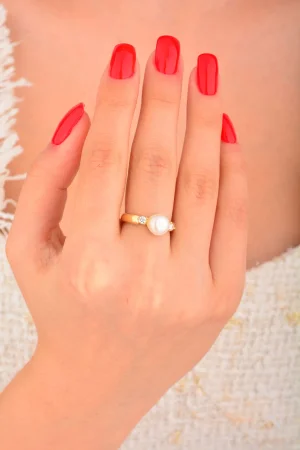 Cebeci 14 Ayar İnci Taşlı Altın Yüzük