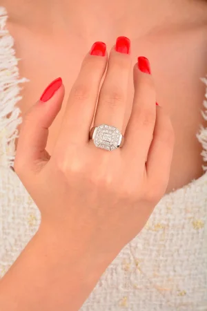 Cebeci 14 Ayar Taşlı Beyaz Altın Fantezi Yüzük