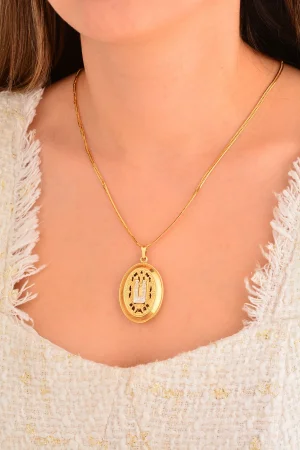 Cebeci 14 Ayar Oval İşlemeli Altın Kolye Ucu