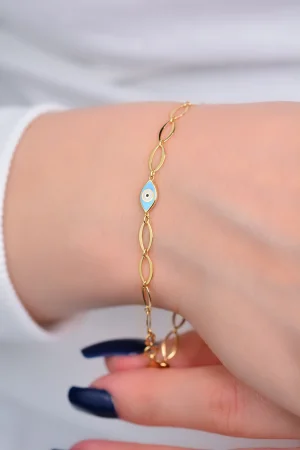 Cebeci 14 Ayar Göz Boncuklu Altın Bileklik