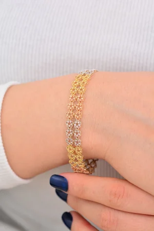 Cebeci 14 Ayar Renkli Çiçekli Altın Bileklik