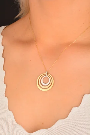 3 Renk İç İçe Daireler Altın Kolye