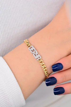 Cebeci 14 Ayar Taşlı İsimli Altın Bileklik