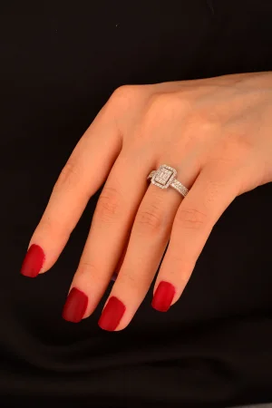 Cebeci 14 Ayar Baget Taşlı Beyaz Altın Yüzük