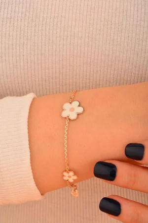 Cebeci 14 Ayar Beyaz Mineli Çiçekli Altın Bileklik