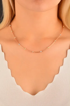 Cebeci 14 Ayar Renkli Dorikalı Rose Altın Kolye