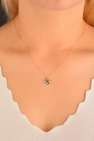 Cebeci 14 Ayar 4 Yapraklı Yonca Rose Altın Kolye