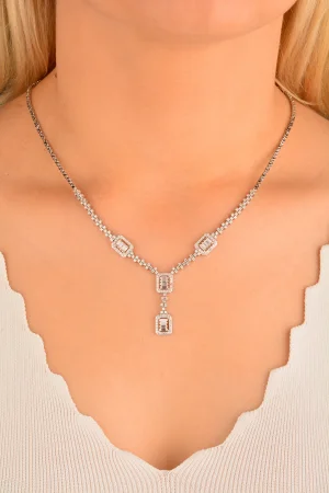 Cebeci 14 Ayar Baget Taşlı Beyaz Altın Gerdanlık