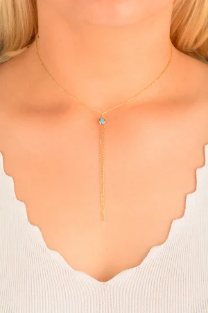 Cebeci 14 Ayar Mavi Taşlı Altın Kolye