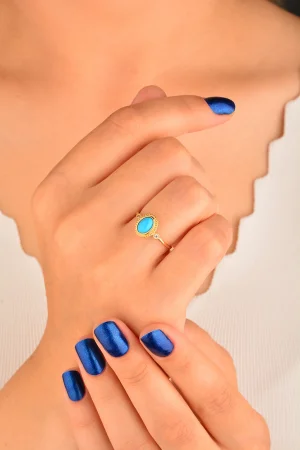 Cebeci 14 Ayar Mavi Taşlı Altın Yüzük