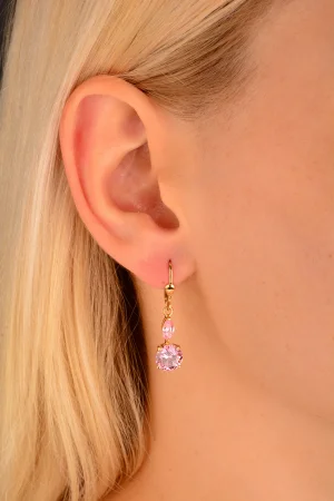 Cebeci 14 Ayar Pembe Taşlı Altın Küpe