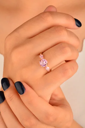 Cebeci 14 Ayar Pembe Taşlı Altın Yüzük