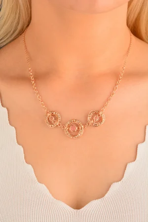 Cebeci 14 Ayar Pembe Taşlı Dorika Altın Kolye