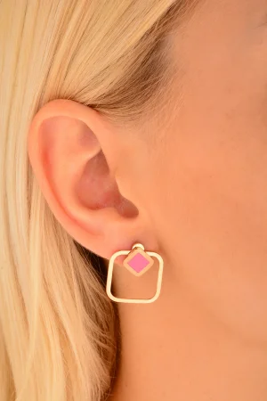 Cebeci 14 Ayar Pembe Taşlı Rose Altın Küpe