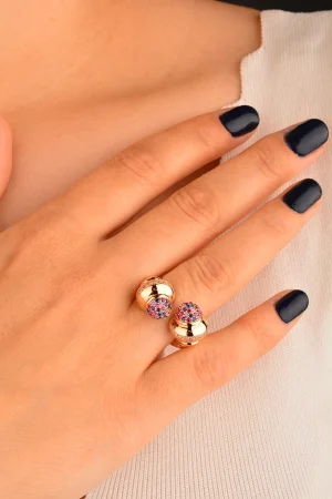 Cebeci 14 Ayar Renkli Taşlı Altın Yüzük