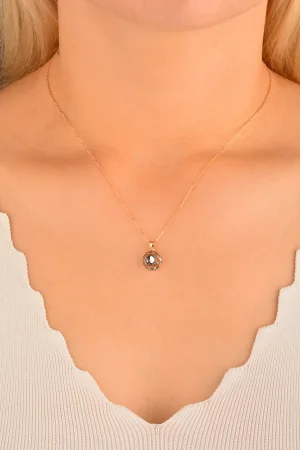 Cebeci 14 Ayar Rose Tek Taşlı Altın Kolye