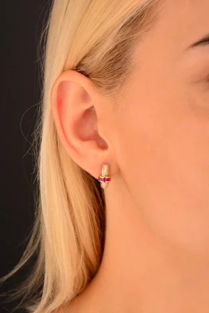 Cebeci 14 Ayar Pembe Taşlı Altın Küpe