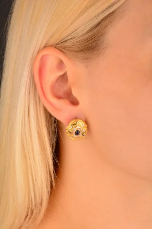 Cebeci 14 Ayar Siyah Taşlı Altın Küpe