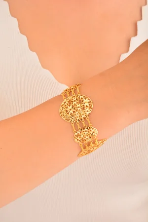 Cebeci 22 Ayar Çiçek İşlemeli Altın Bileklik