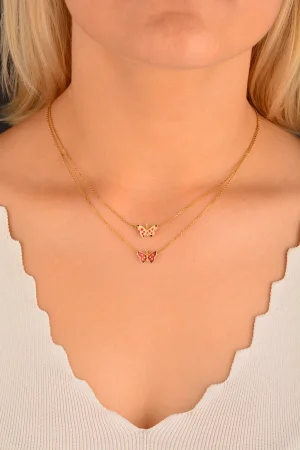 Cebeci 14 Ayar Çift Kelebekli Altın Kolye