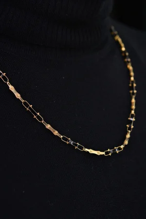 Erkek Siyah Detaylı Zincir Altın Kolye