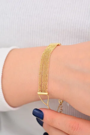 Cebeci 14 Ayar İnce Boncuklu Altın Bileklik