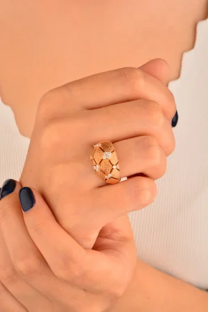 Cebeci 14 Ayar Rose Taşlı Altın Yüzük