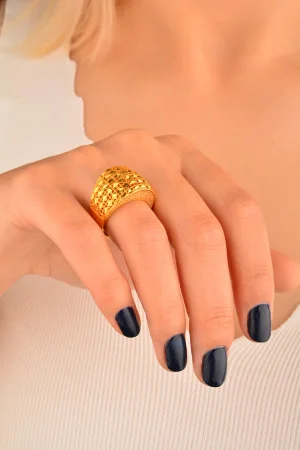 Cebeci 22 Ayar İşlemeli Taşlı Altın Yüzük