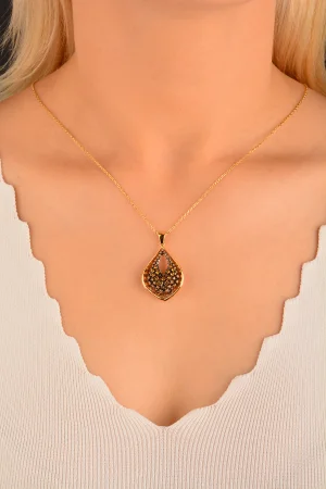 Cebeci 14 Ayar Kahve Taşlı Altın Kolye